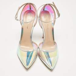 Pre Owned Gianvito Rossi Iridescent Leather and  PVC Ankle Strap Pumps  Size 39.5