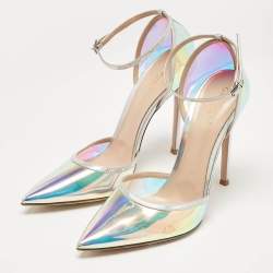 Pre Owned Gianvito Rossi Iridescent Leather and  PVC Ankle Strap Pumps  Size 39.5