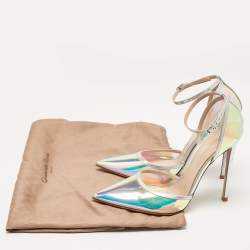 Pre Owned Gianvito Rossi Iridescent Leather and  PVC Ankle Strap Pumps  Size 39.5