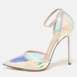Pre Owned Gianvito Rossi Iridescent Leather and  PVC Ankle Strap Pumps  Size 39.5