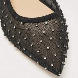 Pre Owned Gianvito Rossi Black Mesh and Suede Crystal Studded Ankle Strap Ballet Flats Size 37