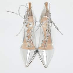 Gianvito Rossi Silver Leather and PVC Icon Ankle Length Boots Size 40