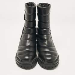 Gianvito Rossi Black Leather Eiko Padded Combat Boots Size 37