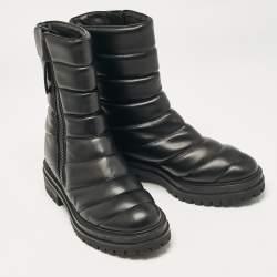 Gianvito Rossi Black Leather Eiko Padded Combat Boots Size 37