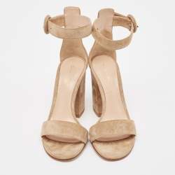 Pre Owned Gianvito Rossi Beige Suede Versilia Sandals Size 34