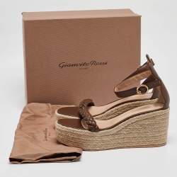 Gianvito Rossi Brown Braided Leather Merida Espadrille Wedge Sandals Size 40.5