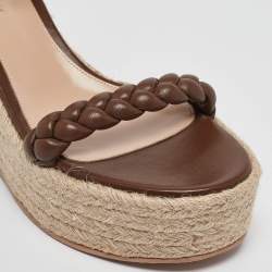 Gianvito Rossi Brown Braided Leather Merida Espadrille Wedge Sandals Size 40.5