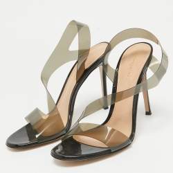 Pre Owned Gianvito Rossi Black/Brown PVC Metropolis Slide Sandals Size 39