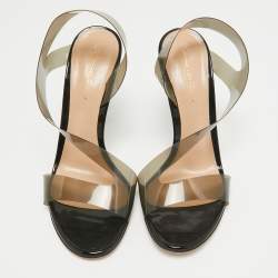 Pre Owned Gianvito Rossi Black/Brown PVC Metropolis Slide Sandals Size 39