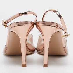 Gianvito Rossi Rose Gold PVC and Leather Ribbon Slingback Pumps Size 38.5