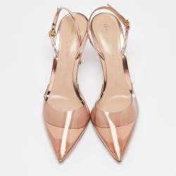 Gianvito Rossi Rose Gold PVC and Leather Ribbon Slingback Pumps Size 38.5