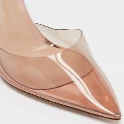 Gianvito Rossi Rose Gold PVC and Leather Ribbon Slingback Pumps Size 38.5