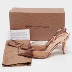 Gianvito Rossi Rose Gold PVC and Leather Ribbon Slingback Pumps Size 38.5