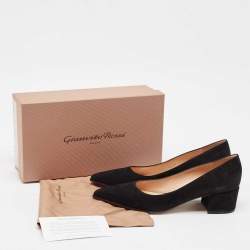 Pre Owned Gianvito Rossi Black Suede Piper Block Heel Pumps Size 39.5