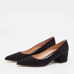 Pre Owned Gianvito Rossi Black Suede Piper Block Heel Pumps Size 39.5