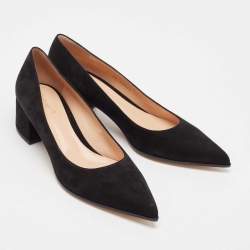 Pre Owned Gianvito Rossi Black Suede Piper Block Heel Pumps Size 39.5