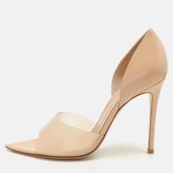 Gianvito Rossi Beige PVC and Patent Leather Bree D'orsay Pumps Size 40.5