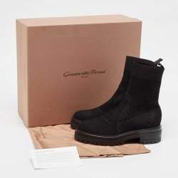 Pre Owned Gianvito Rossi Black Knit Fabric Torrance Ankle Boots Size 35