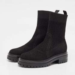 Pre Owned Gianvito Rossi Black Knit Fabric Torrance Ankle Boots Size 35