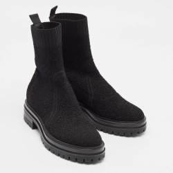 Pre Owned Gianvito Rossi Black Knit Fabric Torrance Ankle Boots Size 35