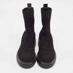 Pre Owned Gianvito Rossi Black Knit Fabric Torrance Ankle Boots Size 35