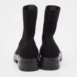 Pre Owned Gianvito Rossi Black Knit Fabric Torrance Ankle Boots Size 35