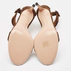 Gianvito Rossi Brown Zebra Print Suede Portofino Sandals Size 41