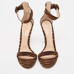 Gianvito Rossi Brown Zebra Print Suede Portofino Sandals Size 41