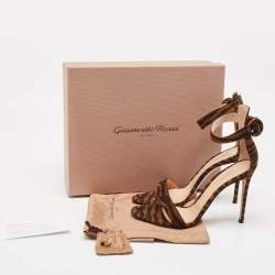 Gianvito Rossi Brown Zebra Print Suede Portofino Sandals Size 41