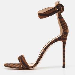 Gianvito Rossi Brown Zebra Print Suede Portofino Sandals Size 41