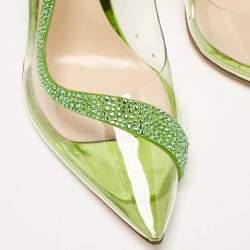 Gianvito Rossi Transparent/Green PVC and Suede Embellished Hortensia Pumps Size 38