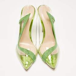 Gianvito Rossi Transparent/Green PVC and Suede Embellished Hortensia Pumps Size 38