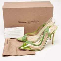 Gianvito Rossi Transparent/Green PVC and Suede Embellished Hortensia Pumps Size 38
