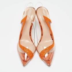 Gianvito Rossi Transparent/Orange PVC and Suede Embellished Hortensia Pumps Size 38.5