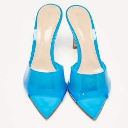 Pre Owned Gianvito Rossi Blue PVC Elle Slide Sandals Size 37.5