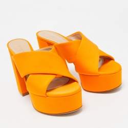 Gianvito Rossi Orange Satin Sue Slide Sandals Size 39