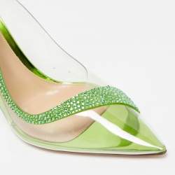 Pre Owned Gianvito Rossi Transparent/Green PVC and Suede Embellished Hortensia Pumps Size 39.5