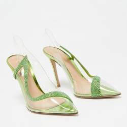 Pre Owned Gianvito Rossi Transparent/Green PVC and Suede Embellished Hortensia Pumps Size 39.5