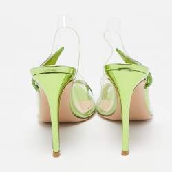 Pre Owned Gianvito Rossi Transparent/Green PVC and Suede Embellished Hortensia Pumps Size 39.5
