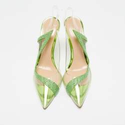 Pre Owned Gianvito Rossi Transparent/Green PVC and Suede Embellished Hortensia Pumps Size 39.5