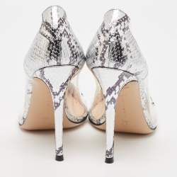 Gianvito Rossi Silver Snake Embossed Leather and PVC Plexi Pumps Size 39.5