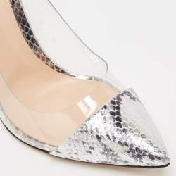 Gianvito Rossi Silver Snake Embossed Leather and PVC Plexi Pumps Size 39.5