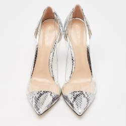 Gianvito Rossi Silver Snake Embossed Leather and PVC Plexi Pumps Size 39.5