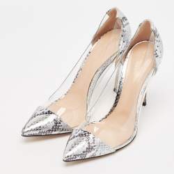 Gianvito Rossi Silver Snake Embossed Leather and PVC Plexi Pumps Size 39.5