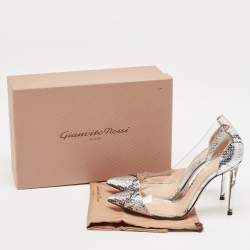 Gianvito Rossi Silver Snake Embossed Leather and PVC Plexi Pumps Size 39.5