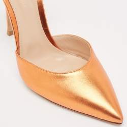Gianvito Rossi Metallic Orange Leather Fleur Sandals Size 39