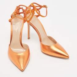 Gianvito Rossi Metallic Orange Leather Fleur Sandals Size 39