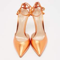 Gianvito Rossi Metallic Orange Leather Fleur Sandals Size 39
