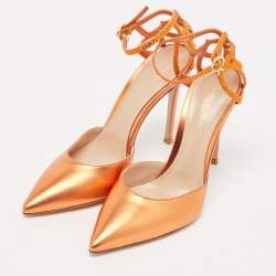 Gianvito Rossi Metallic Orange Leather Fleur Sandals Size 39