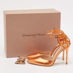 Gianvito Rossi Metallic Orange Leather Fleur Sandals Size 39
